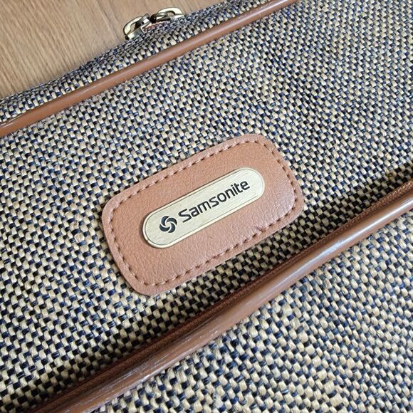 Samsonite Vintage Travel Bag Luggage Corduroy Leather Made in Korea Brown Tan - Picture 2 of 12